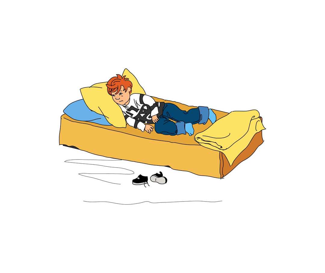 Tim liegt traurig in seinem Bett Tim liegt traurig in seinem Bett